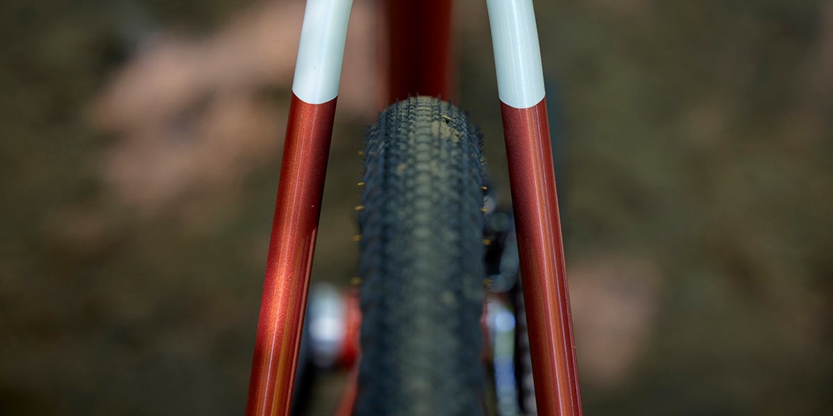 All-City Cosmic Stallion GRX close-up of frame tire clearance looking through seat stays