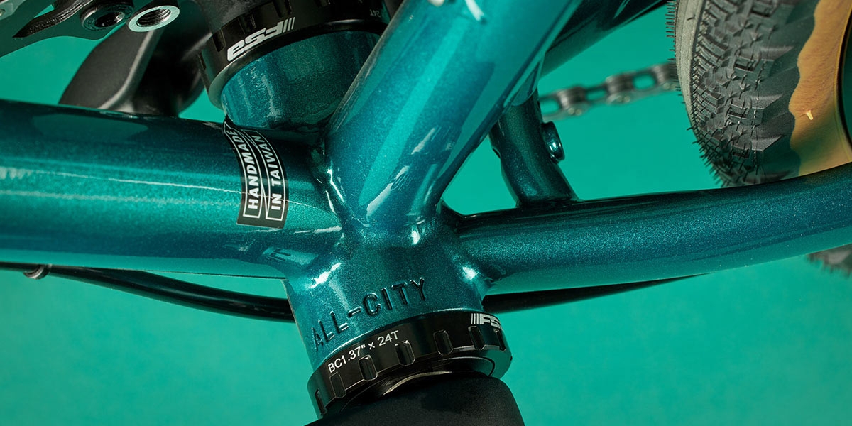 All-City Cycles Super Professional Apex 1 Night Jade bike, close-up of bottom bracket