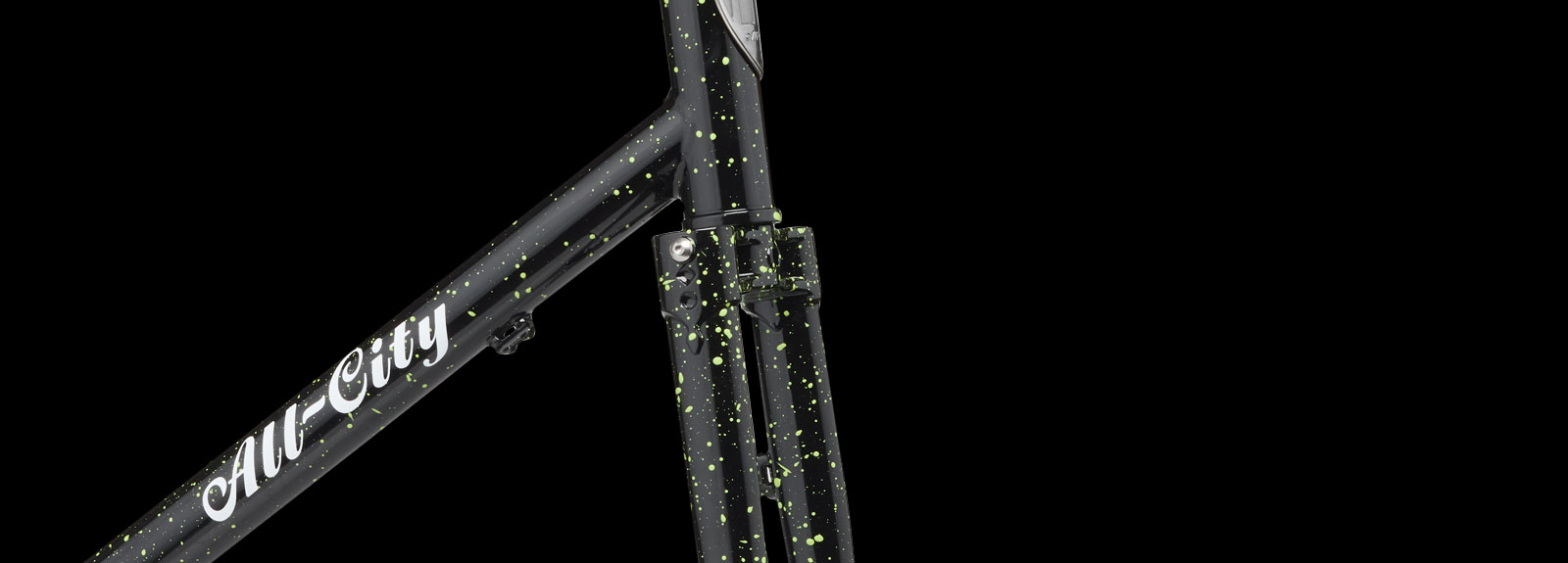 Gorilla Monsoon Slimer Lime frameset detail of headtube and fork crown paint