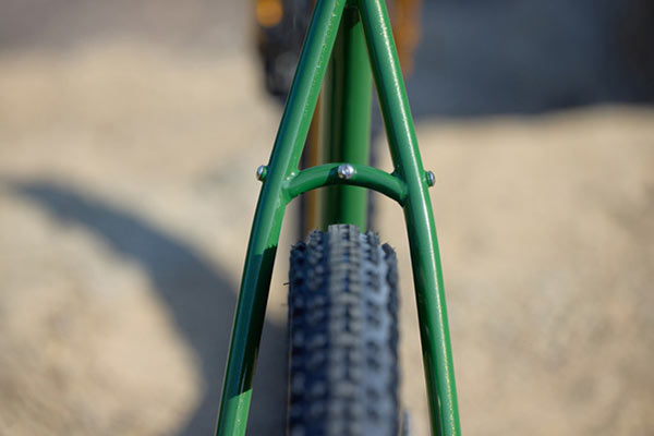 Rear view of complete Gorilla Monsoon showing tire clearance of seatstay and bridge