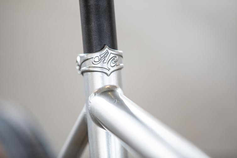 All-City Super Professional braze-on seat collar detail on Single Speed Quicksilver colorway