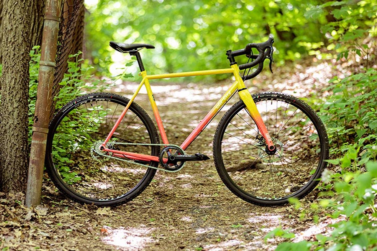 Nature Cross Single Speed Pink Lemonade bike side view on forest path