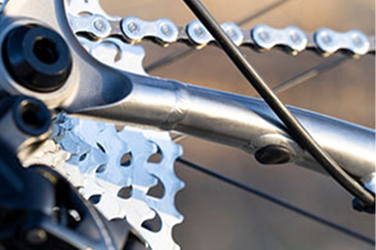 All-City Cosmic Stallion Ti custom complete bike, close-up of driveside rear dropout and Di2 port
