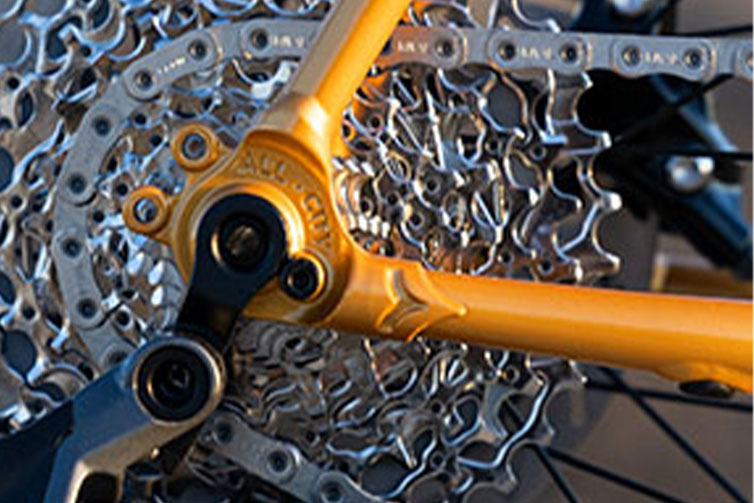 All-City Cosmic Stallion Rival AXS Wide complete bike, close-up of driveside rear dropout