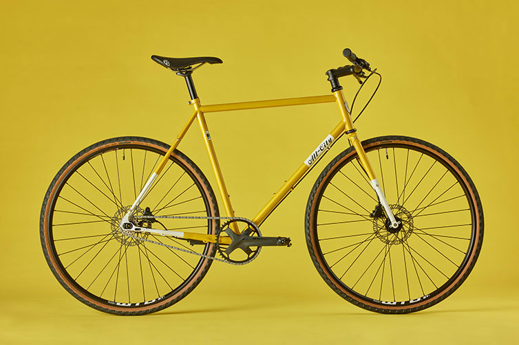 Lemon Dab Super Professional Single Speed bike side view on yellow background