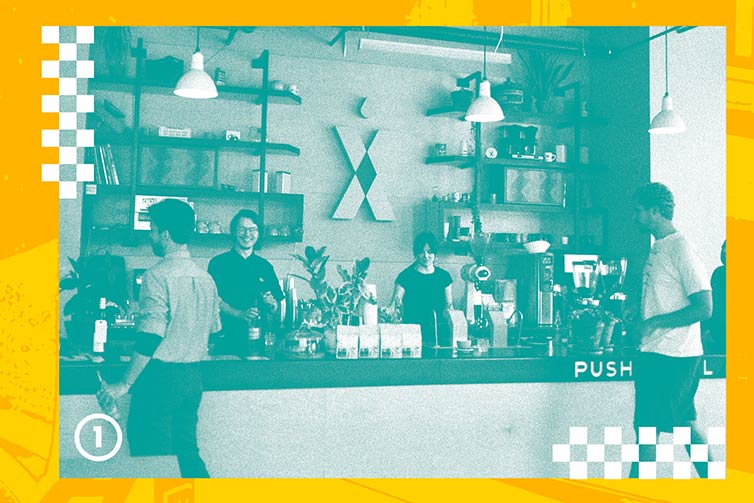 Counter at Push Pull coffe shop with filter and border treatment