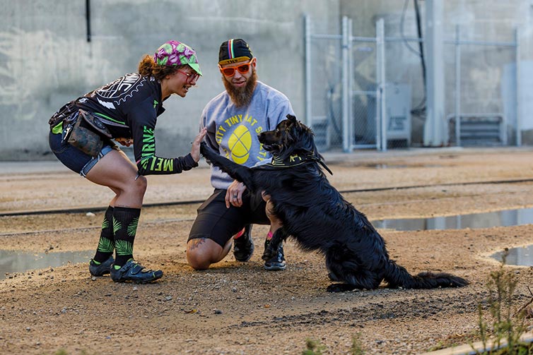 Nikki Talking with other rider while on All-City bike