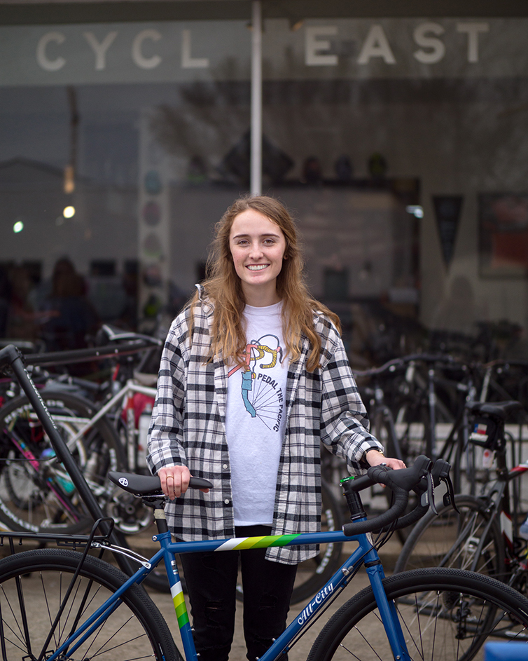 PTP Rider poses with All-City Space Horse in front of Cycleast