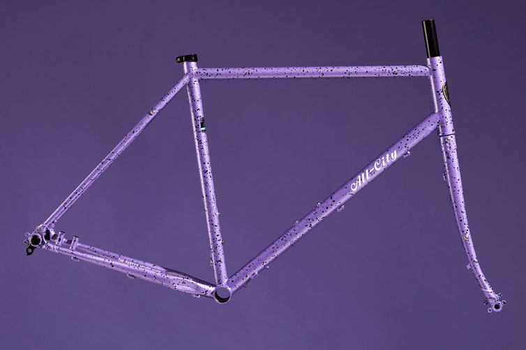 All-CIty Gorilla Monsoon frameset in Lavender Haze color side view on purple background