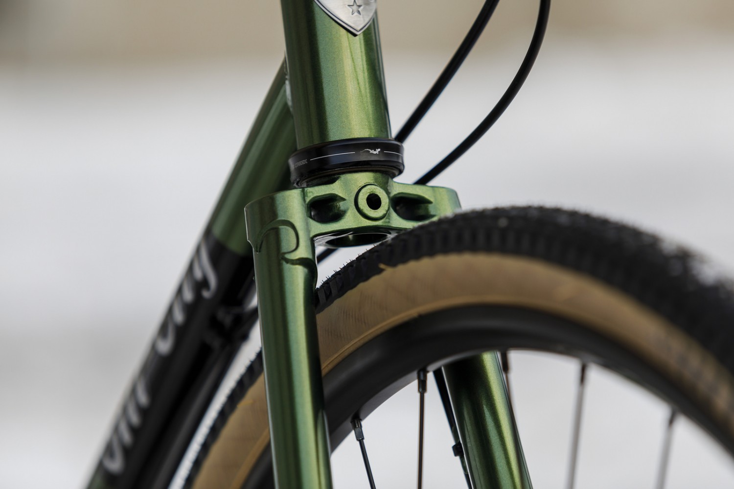 A close up of bike frame in neon green