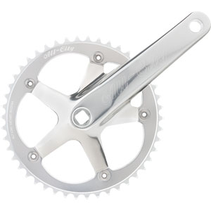 Polished silver All-City 612 Track Crank on white background, 2 of 2