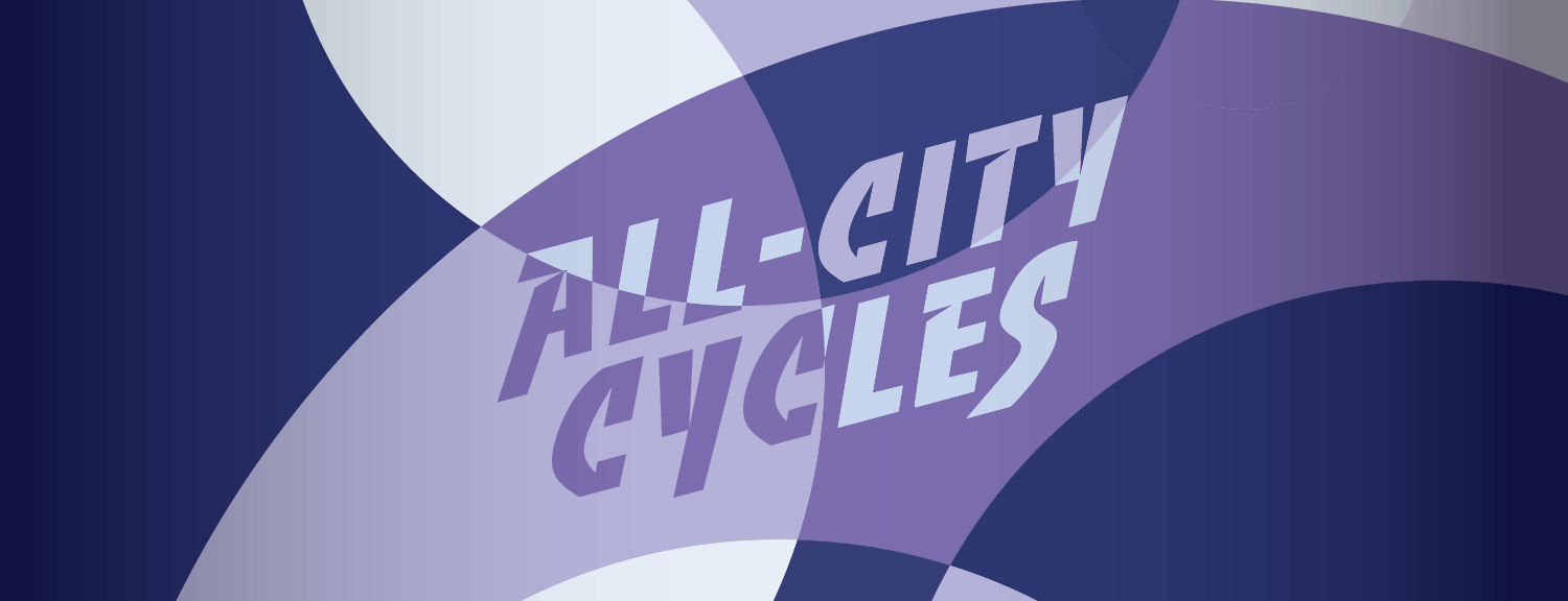 Purple dot game pattern with All-City Cycles writing 