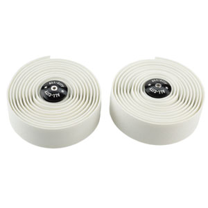 Two rolls of white All-City silicone Super Cush Bar Tape on white background, 3 of 3