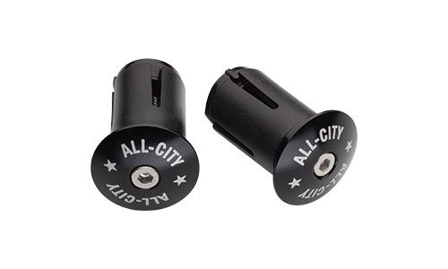 Two black All-City Lock-On Bar Plugs on white background