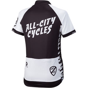 Womens black and white All-City Wangaaa Jersey on white background back view , 4 of 4