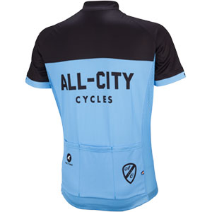 Blue and black classic All-City Jersey on white background back view, 3 of 4