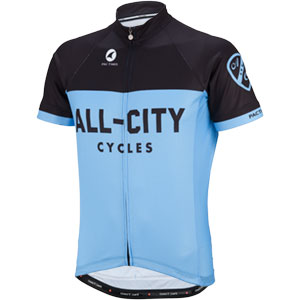 Blue and black classic All-City Jersey on white background front view