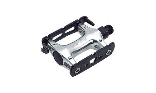 all city Black and polished silver standard track pedal against white background