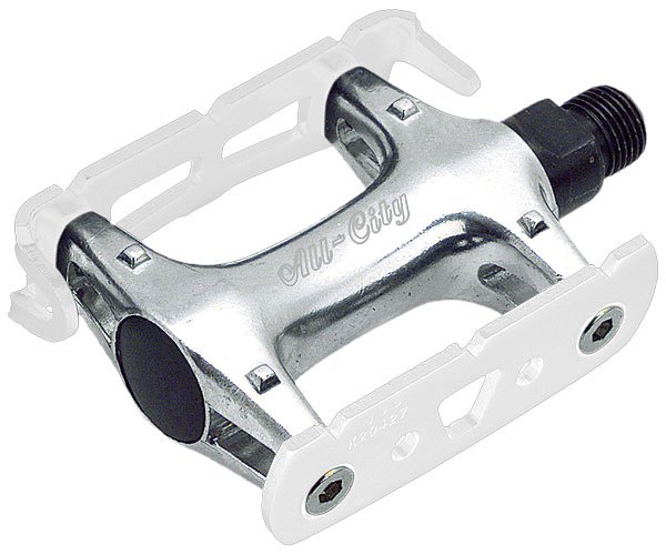 all city white and polished silver standard track pedal against white background, 4 of 4
