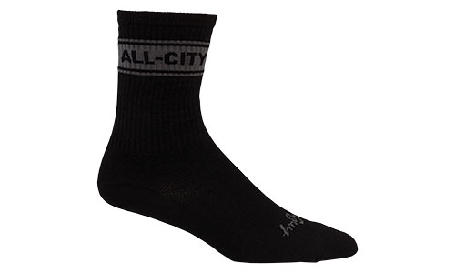 Black All-City Fast is forever wool socks on white background