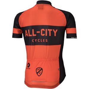 Black and orange All-City classic jersey 2.0 on white background back view , 2 of 2