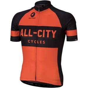 Black and orange All-City classic jersey 2.0 on white background front view , 1 of 2
