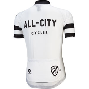 Mens classic white All-City Cycles jersey on a white background back view, 2 of 4