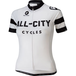 Womens classic white All-City Cycles jersey on a white background front view, 3 of 4