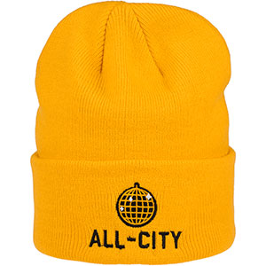 All-City Club Tropic Beanie hat, Goldenrod color, All-City logo on front, on white background