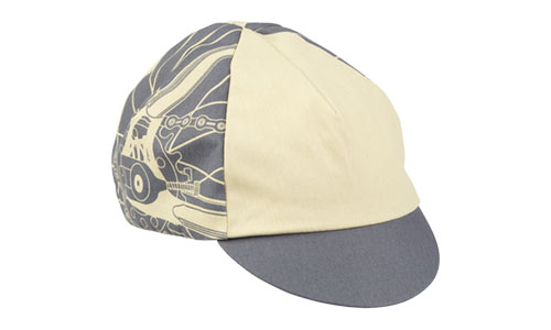 Cream and grey All-City damn fine cycling hat on white background