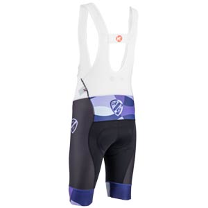 Mens All-City purple, black, and white Dot Game bib short on white background back view, 2 of 4