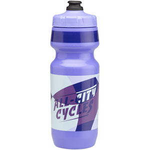 All-City purple dot patterned water bottle cap on