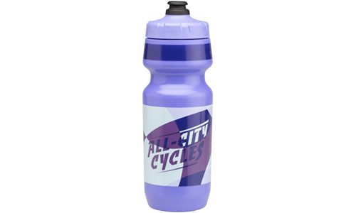 All-City purple dot patterned water bottle 
