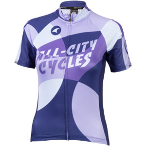 Womens All-City purple and white Dot Game jersey on white background front view, 3 of 4