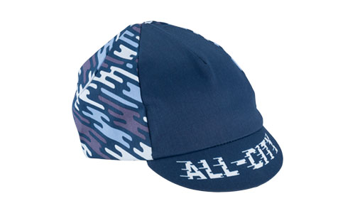 Blue All-City flow motion cycling cap on white background