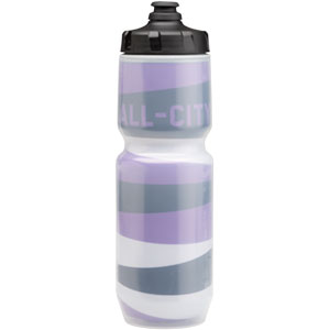 Purple grey and black angled pattern water bottle cap on 