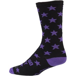 Black and Purple All-City Let's Go crazy wool socks on white background back view, 3 of 3
