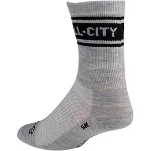 All-City Logowear Wool Socks three-quarter rear view, gray and black on white background, 2 of 2