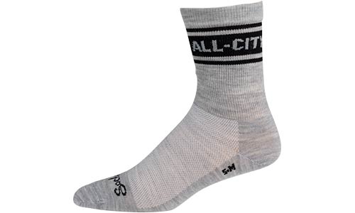 All-City Logowear Wool Socks side view, gray and black on white background