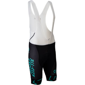 Mens All-City Cycles teal, white, and black Max Cycling bibs on a white background front view, 2 of 4