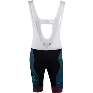 Men's All-City black, teal and purple Night Claw bib short front view on white background