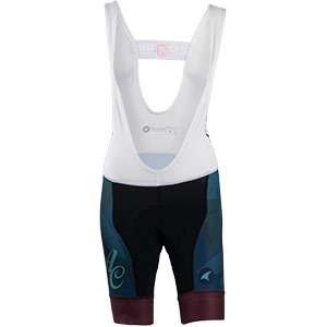 Women's All-City black, teal and purple Night Claw bib short front view on white background, 3 of 3