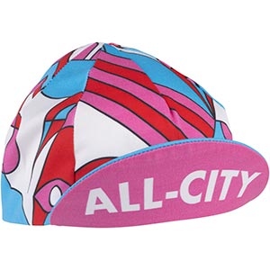 All-City Parthenon Party Cycling Cap on white background, front view with bill up, 3 of 4