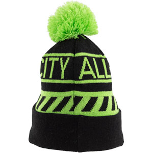 Green and black All-city Angry catfish sledding cap on white background back view, 2 of 2
