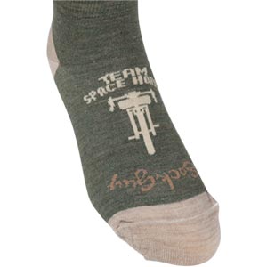 Army green and tan All-City team space horse socks on white background top view, 3 of 4