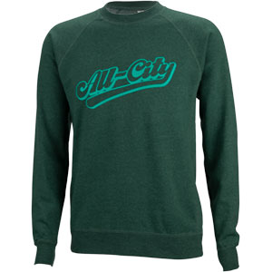 Green throwback crewneck sweatshirt on a white background front view