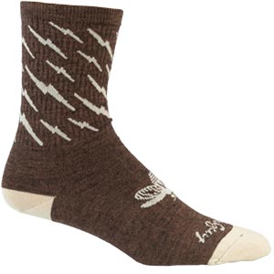 Brown and tan Y’All-City wool socks on a white background side view, 1 of 3