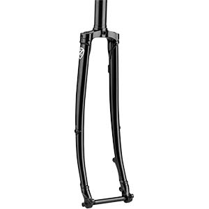 All-City Space Horse Fork, black, front three-quarter view with thru-axle on white background