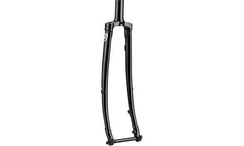 All-City Space Horse Fork, black, with thru-axle on white background