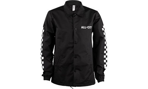 Black and white All-City Cycles Tu Tone long sleeve jacket on white background